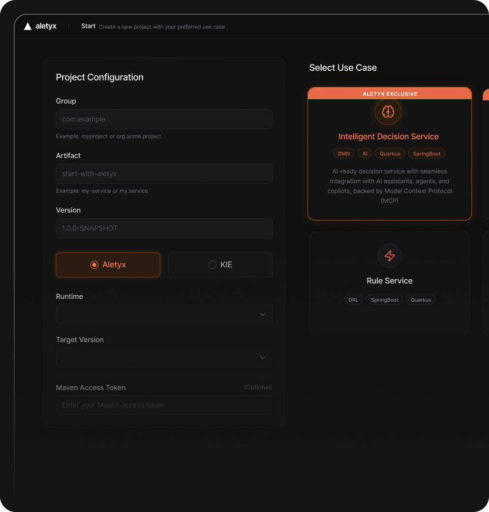 Aletyx starter project generator interface