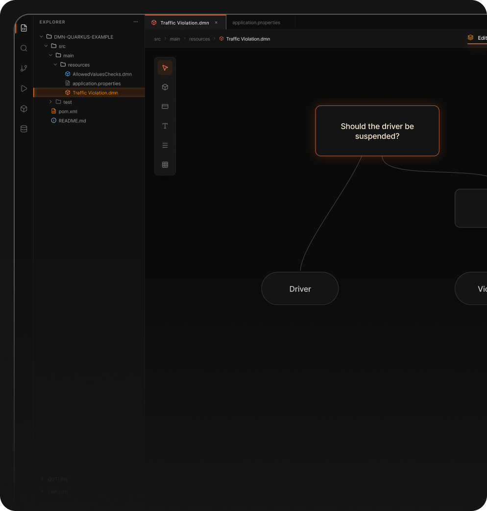Aletyx VS Code extension for editing DMN and BPMN models